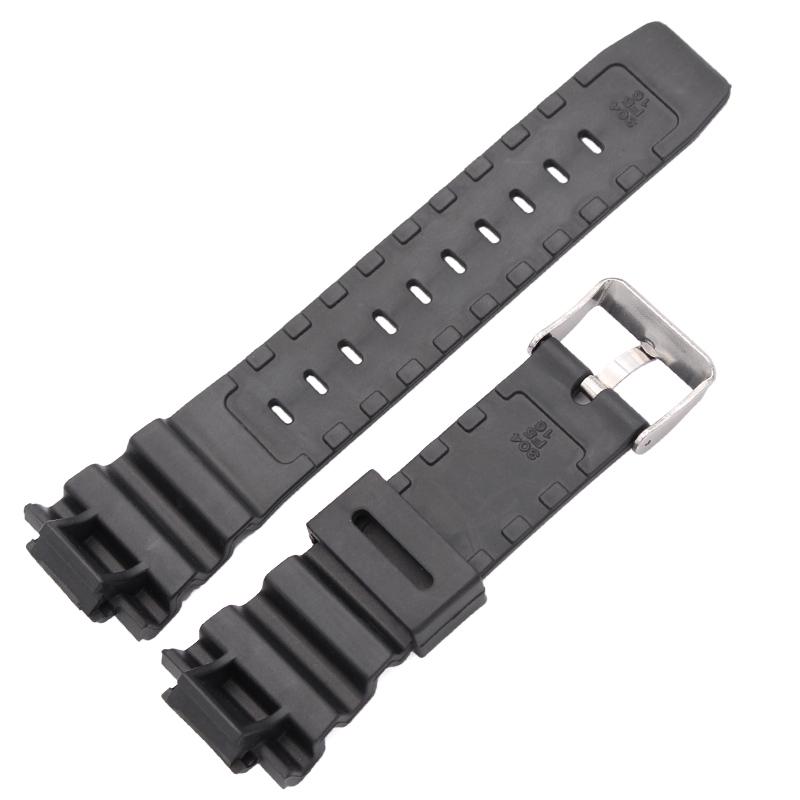 16mm X 25mm Watchband Strap Men Black Sports Diving Rubber Watch Band Stainless Steel Buckle Accessories for 9052 Series