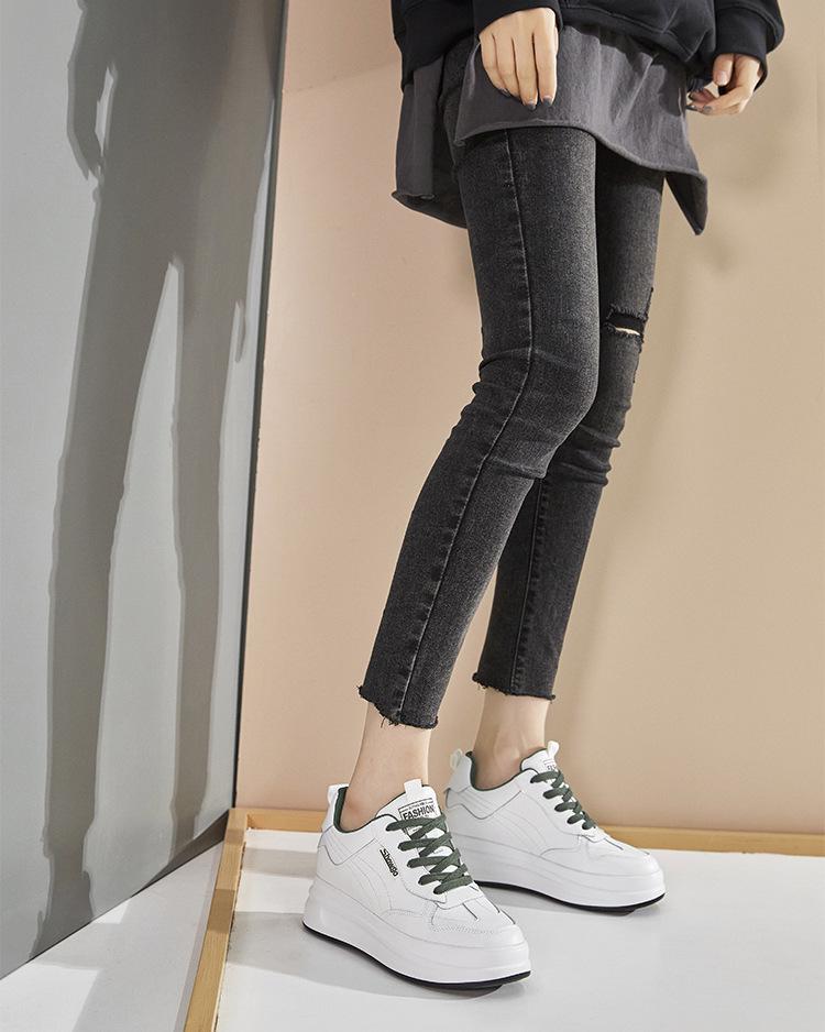 Women's 2021 Spring White Leather Platform Shoes – Height-Enhancing Casual Style