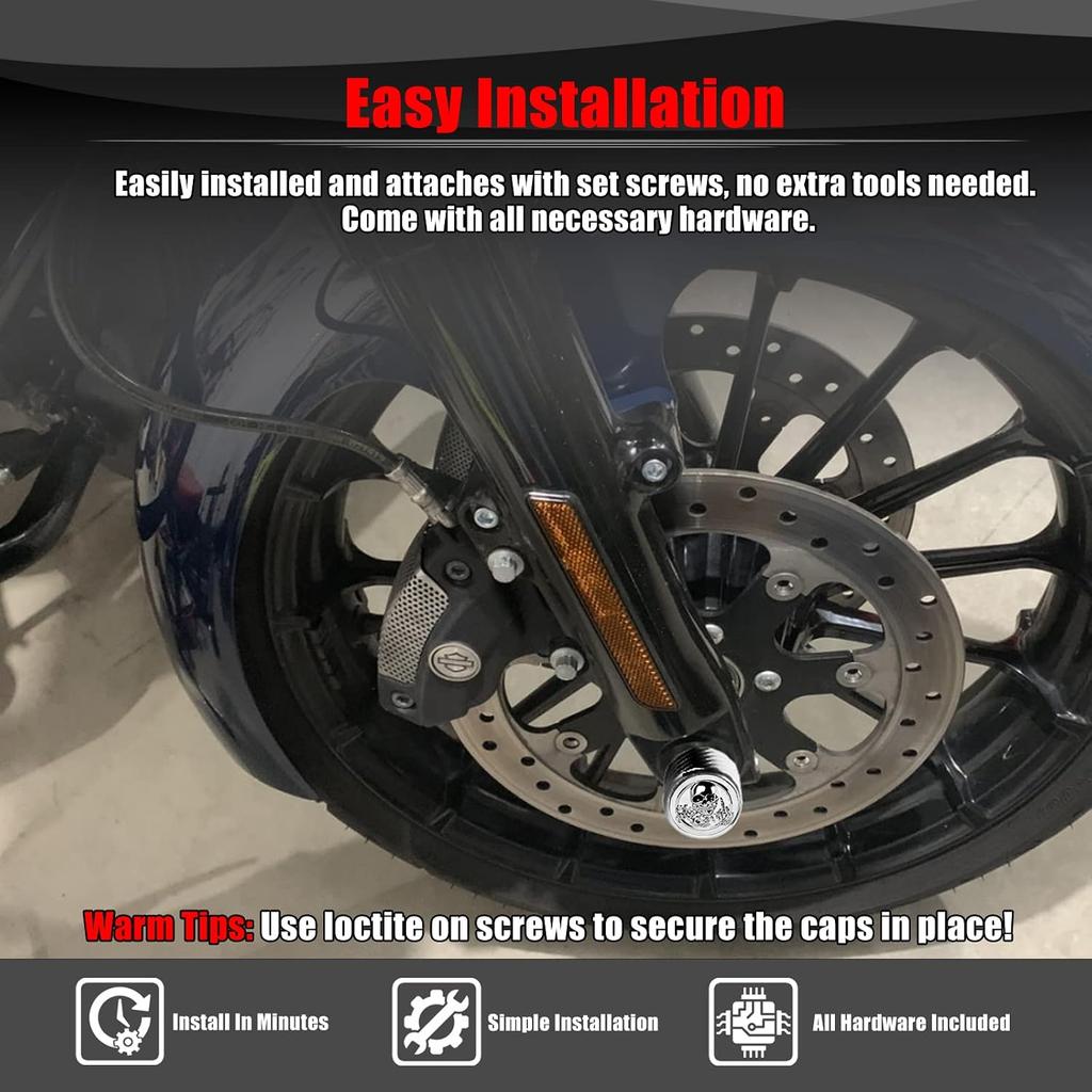 Goldfire Front Axle Bolt Covers, Black Billet 3D Machined Skeleton Skull Axle Covers Wheel Axle Caps Compatible for Harley 2002-2023 Harley Softail