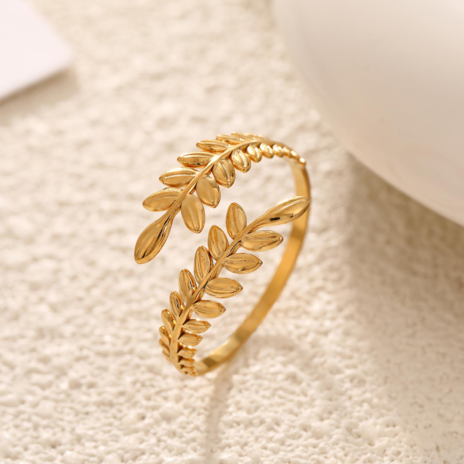 

Women Leaves Finger Ring Stainless Steel Gold Color Trendy Open Rings Zircon Birthday Gift Wholesale resizable