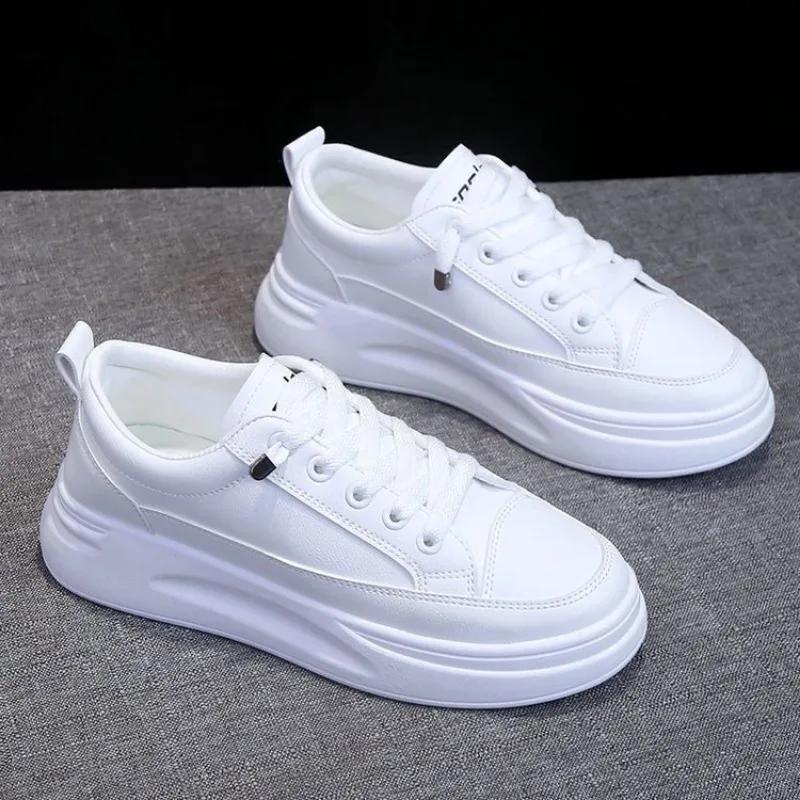 Fashion Women Korean Version Platform Casual Sport Sneakers for Women PU Leather Flat White Running Vulcanized Ladies Shoes