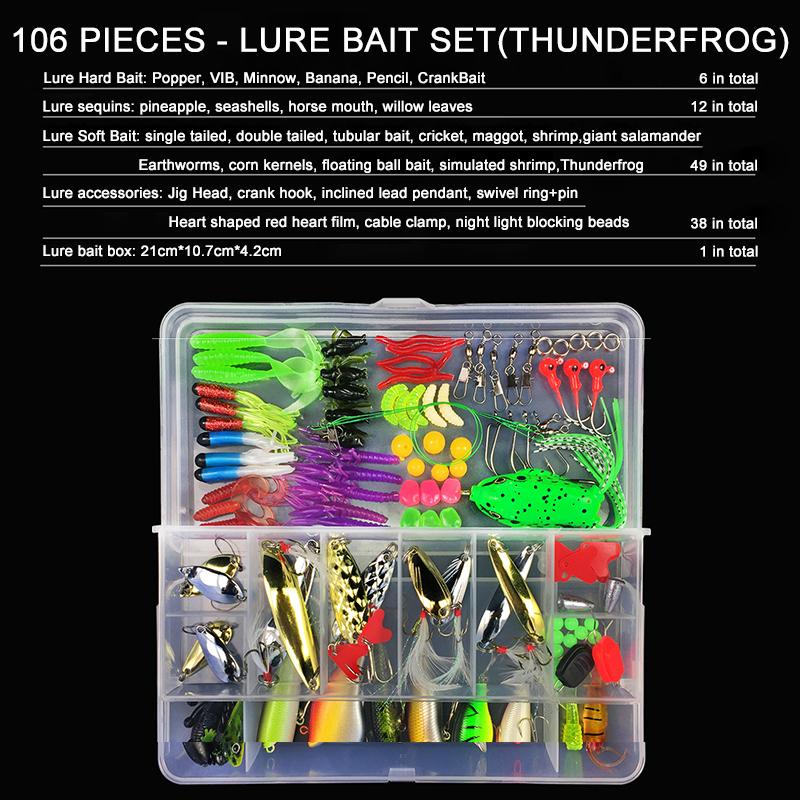 Scatola Set Attrezzatura Esche da Pesca 105 Pezzi Acqua Salata Morbide Dure Silicone Esche Artificiali Ami Esca da Pesca Crankbait Spinner Affondante