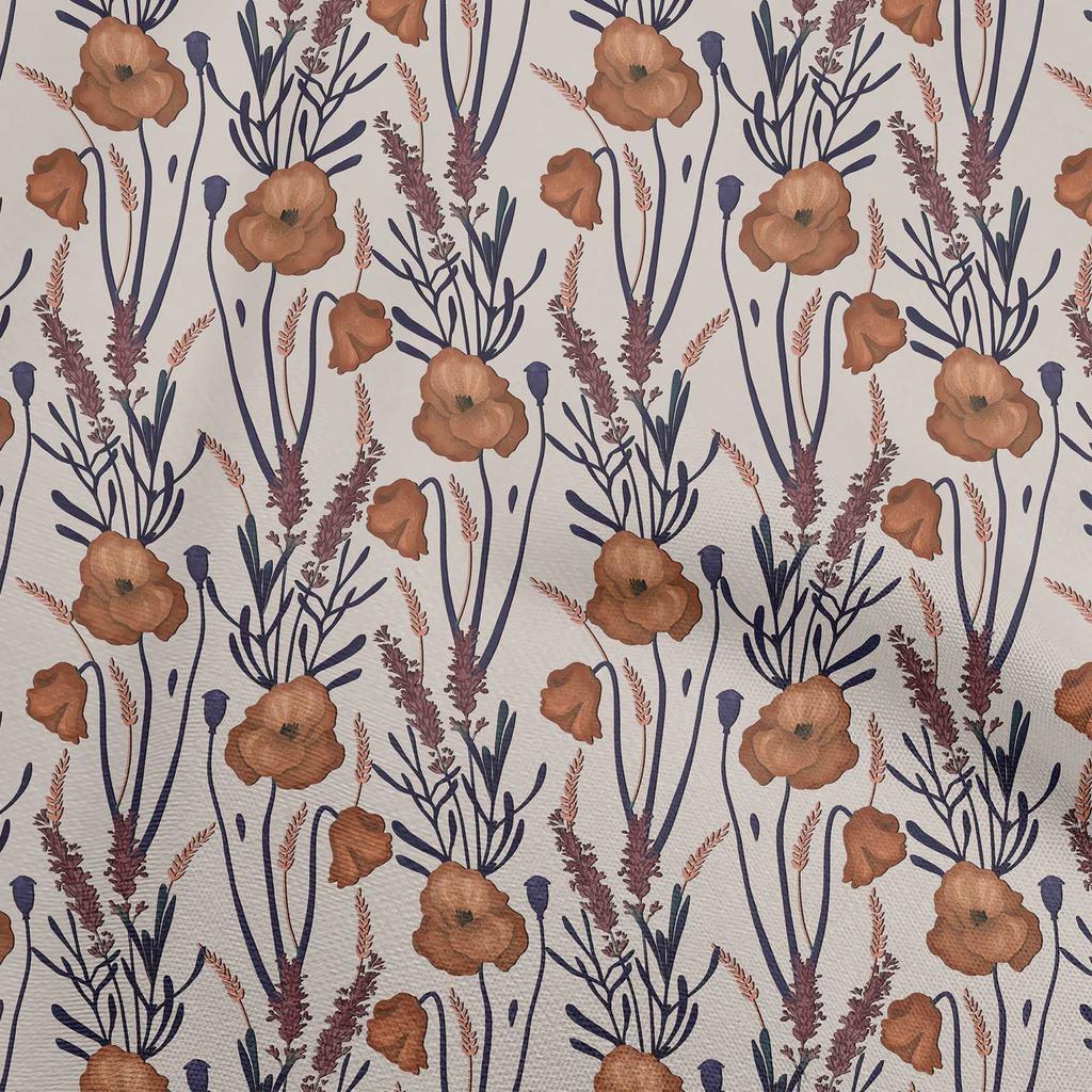 oneOone Cotton Flex Brown Fabric Floral Retro Dress Material Fabric Print Fabric By The Yard 40 Inch