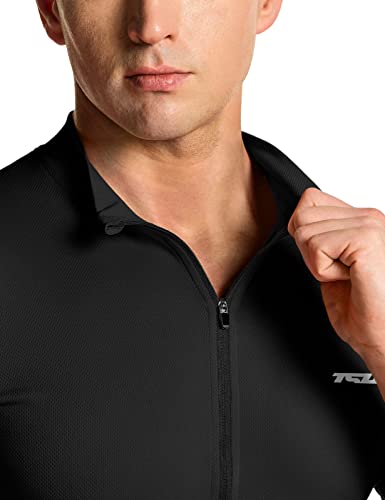 Tesla Men's Short Sleeve Cycling Jersey, UV Protection, Breathable, Lightweight, Half-Zip, Motorcycle Wear, MCT01-JPBLK_XL