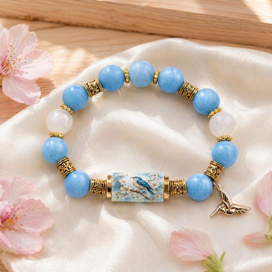 Bracciale Uccelli Benedizione con Scatola Regalo Premium, Bracciale con Perline Rosa Multicolore Design Elastico, Braccialetti Benedizione Ape Colibrì per Donne