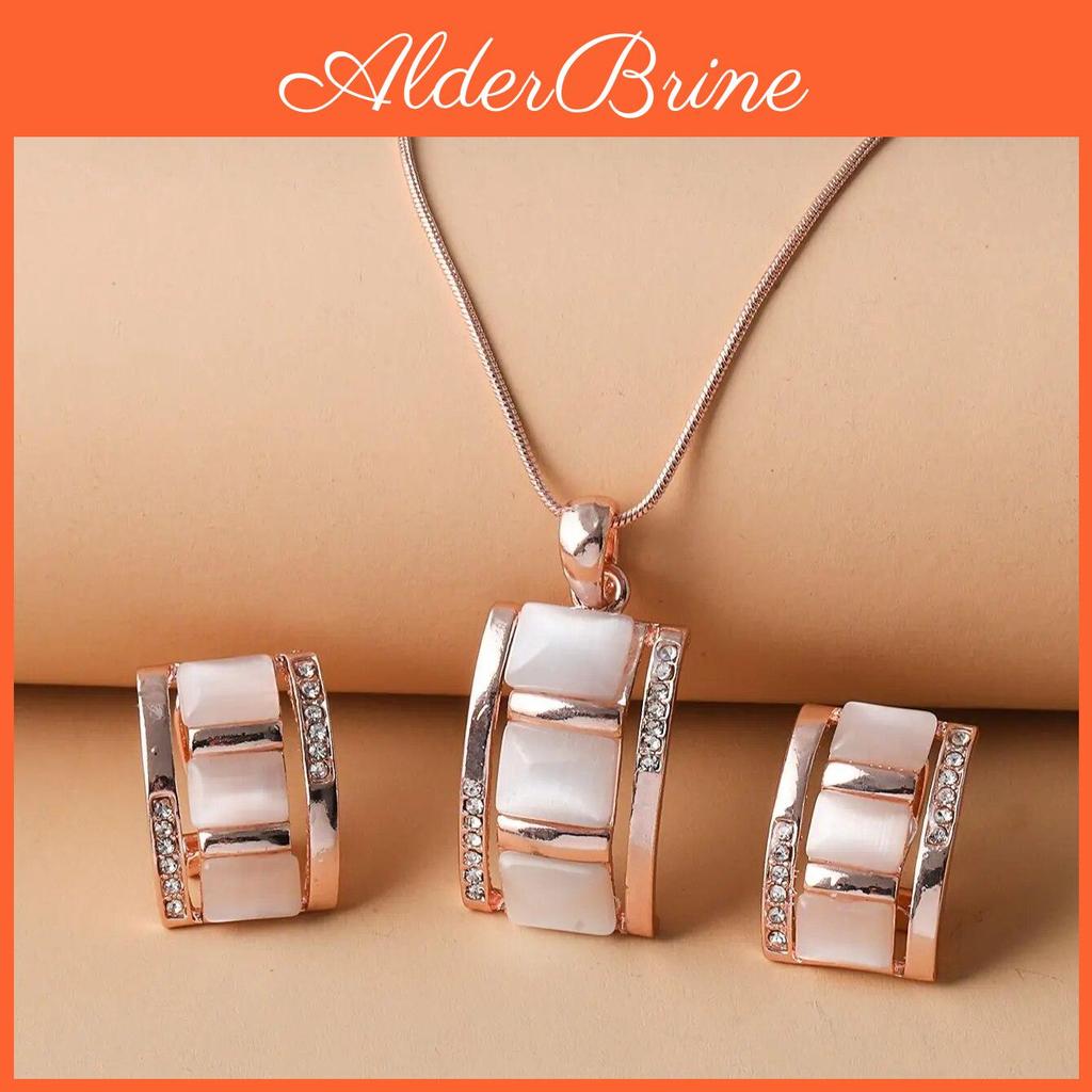Fashion Necklace Earrings Ladies Jewelry Set Rhinestone Imitation Gemstone Pendant Stud Earrings Set Party Gift