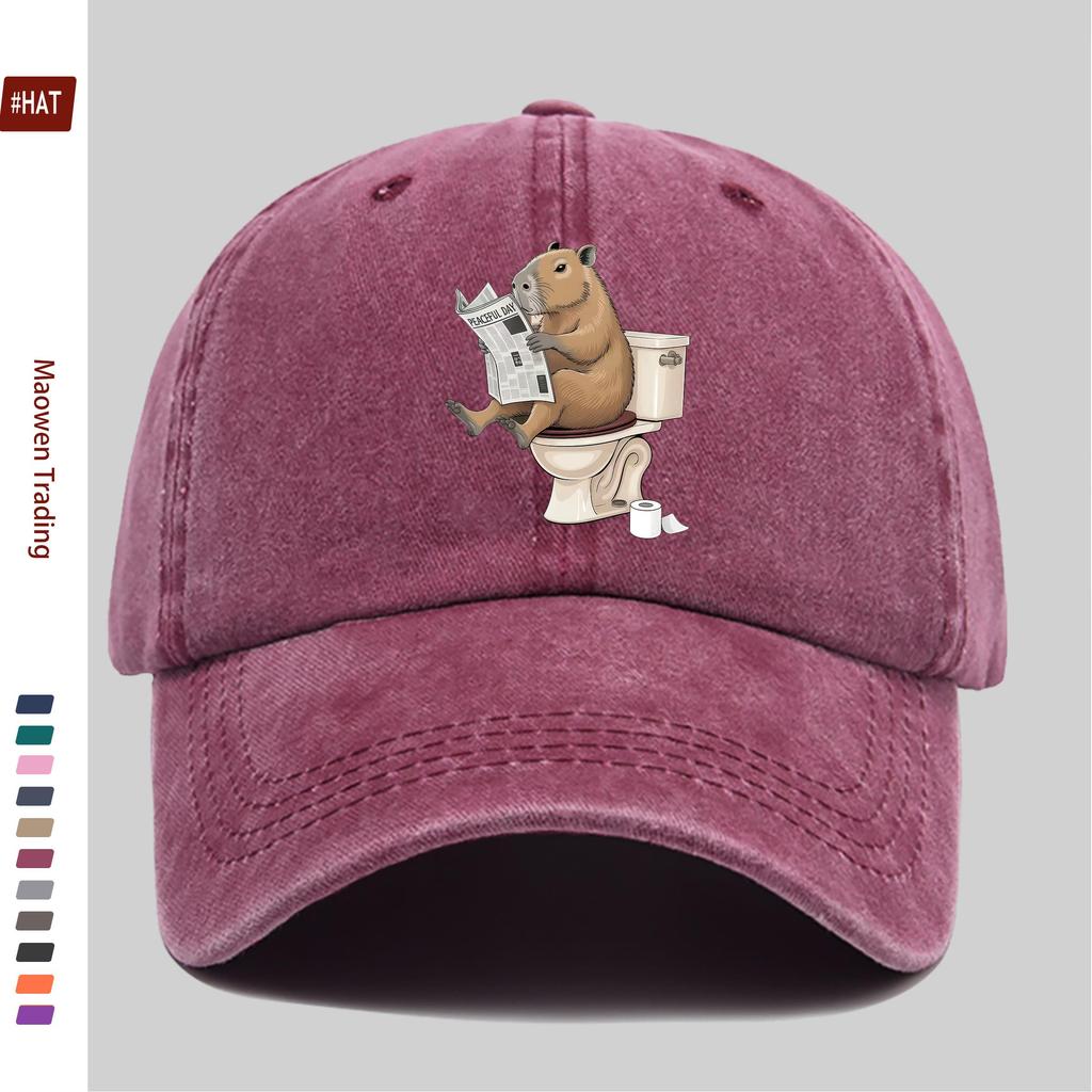 Pc Capybara Toilet Illustration Baseball Cap with Reading Newspaper Print Cute Animal Design Comfortable Lightweight Trucker