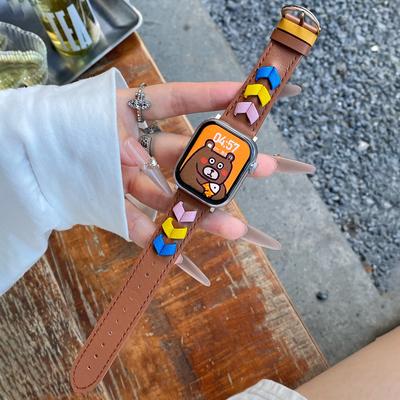 Heart Cowhide Leather Strap for Apple Watch Series 10 46mm/Ultra 2/Ultra 49mm/9 8 7 45mm/SE (2023) SE (2022) SE 6 5 4 44mm/3 2 1 42mm