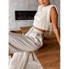 Fashion Cotton-Linen Women Summer Outfit Sleeveless Top And Long Pants Two-Piece Casual Set