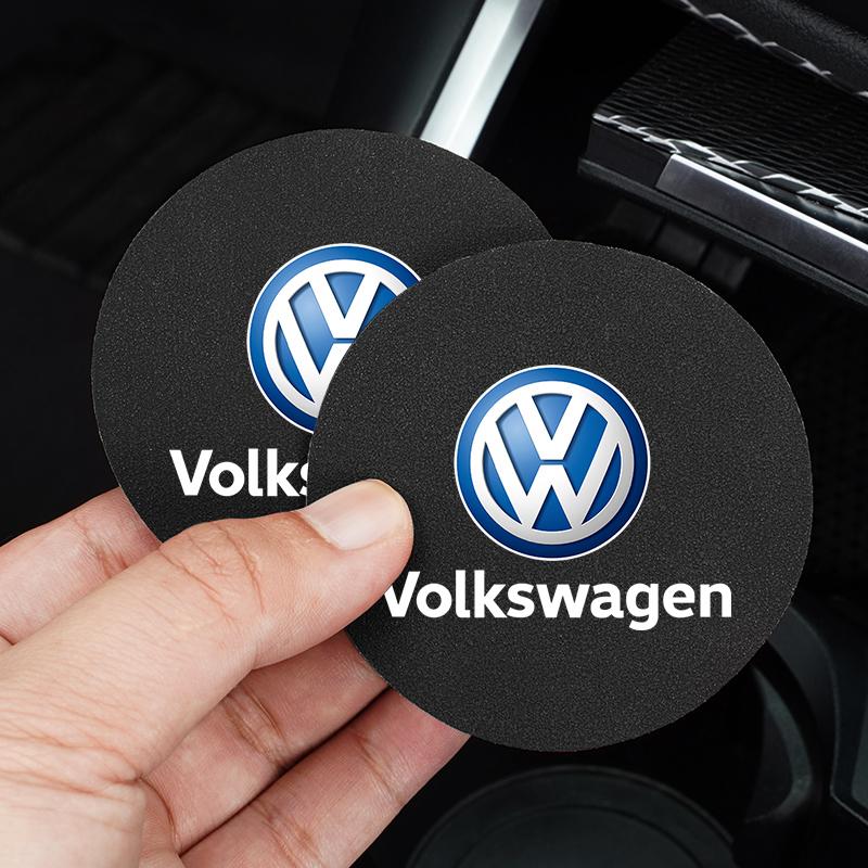 2026 Hot 2Pcs Car Coaster Water Cup Mat Non-Slip Pad For Volkswagen VW Golf Amarok Beetle GTI Magotan T-ROC T-Cross Polo Atlas ID3 Tiguan zs5
