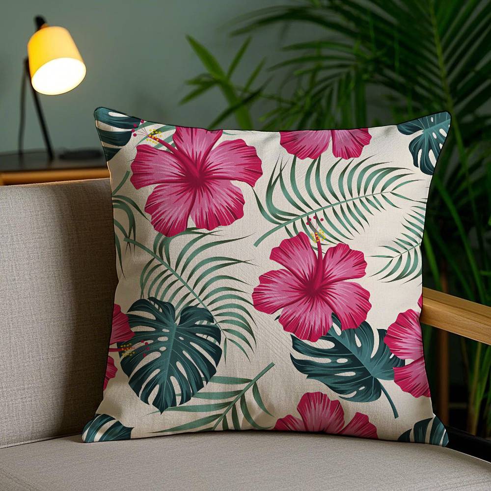 Tropical Leaves Series Pillow Case Home Dorm Chair Back Short Plush Double-sided Printing Office Nap Time Cushion Cover