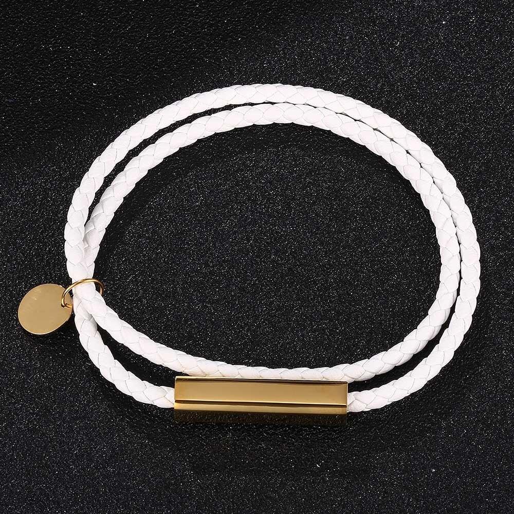 

Fashion White Leather Bracelets Men Stainless Steel Multilayer Braided Rope Bracelets For Male Female Bracelets Jewelry 205mm білий