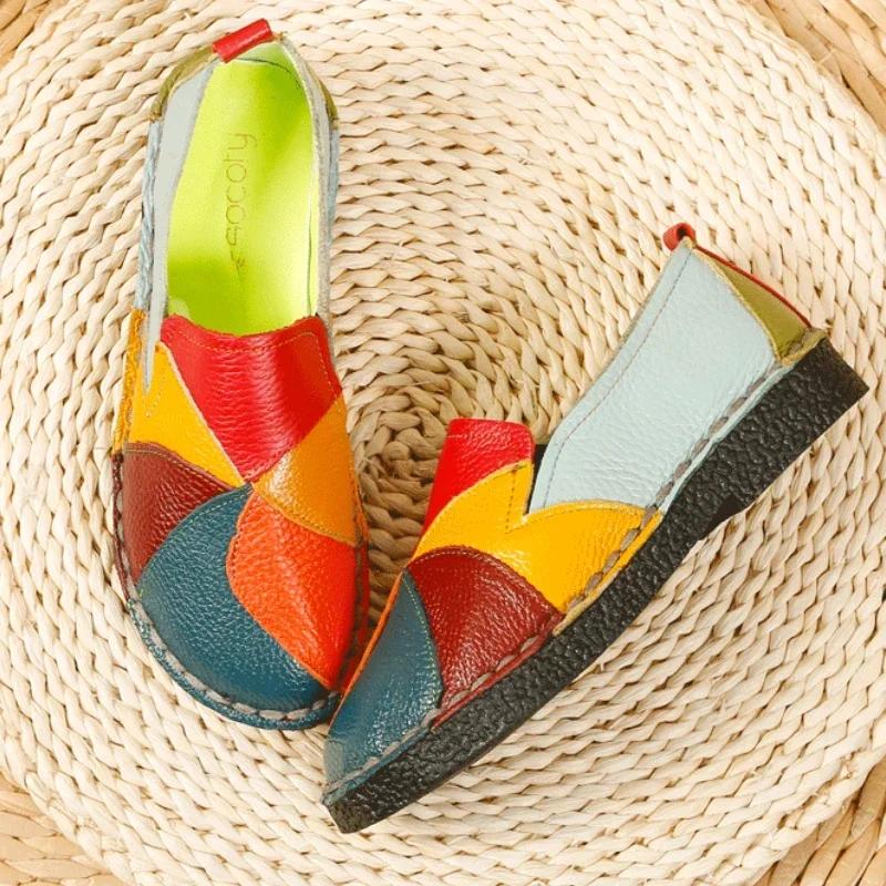 Mote Dame Retro Ballerinaer Etnisk Stil Blandede Farger Rund Tå Myksålet Skinnsko Høst Pluss Størrelse Slip-on Loafers Tenis Feminino