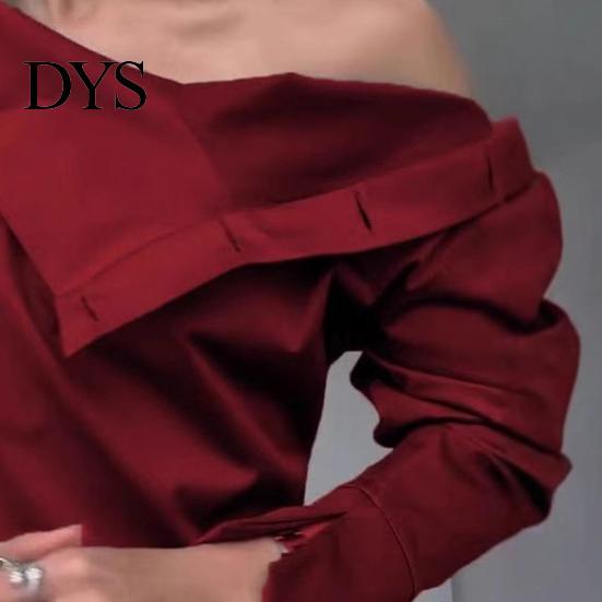 Versatile Women Top Shirt Button Splicing Turtleneck Long Sleeves Casual Loose Fit Solid Color Off-shoulder Blouse