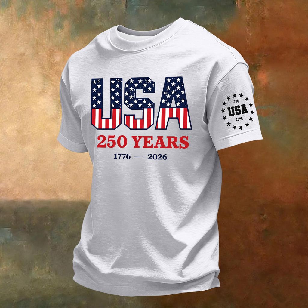 Men's Crew Neck Short Sleeve T Shirt with 250th Anniversary Print USA Years Casual Comfortable Regular Fit Top for Summer