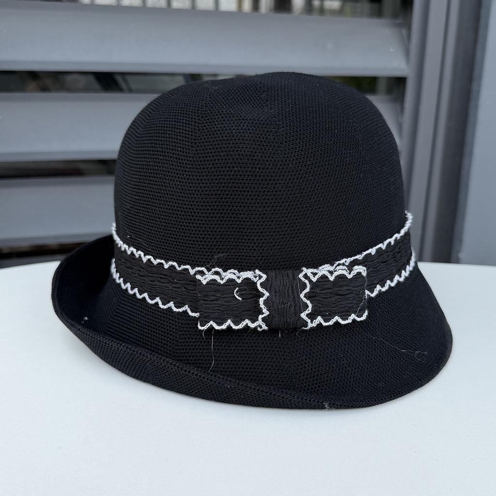 Elegant bow knitted dome basin hat women's spring and summer retro British fashion crimped bucket hat travel visor