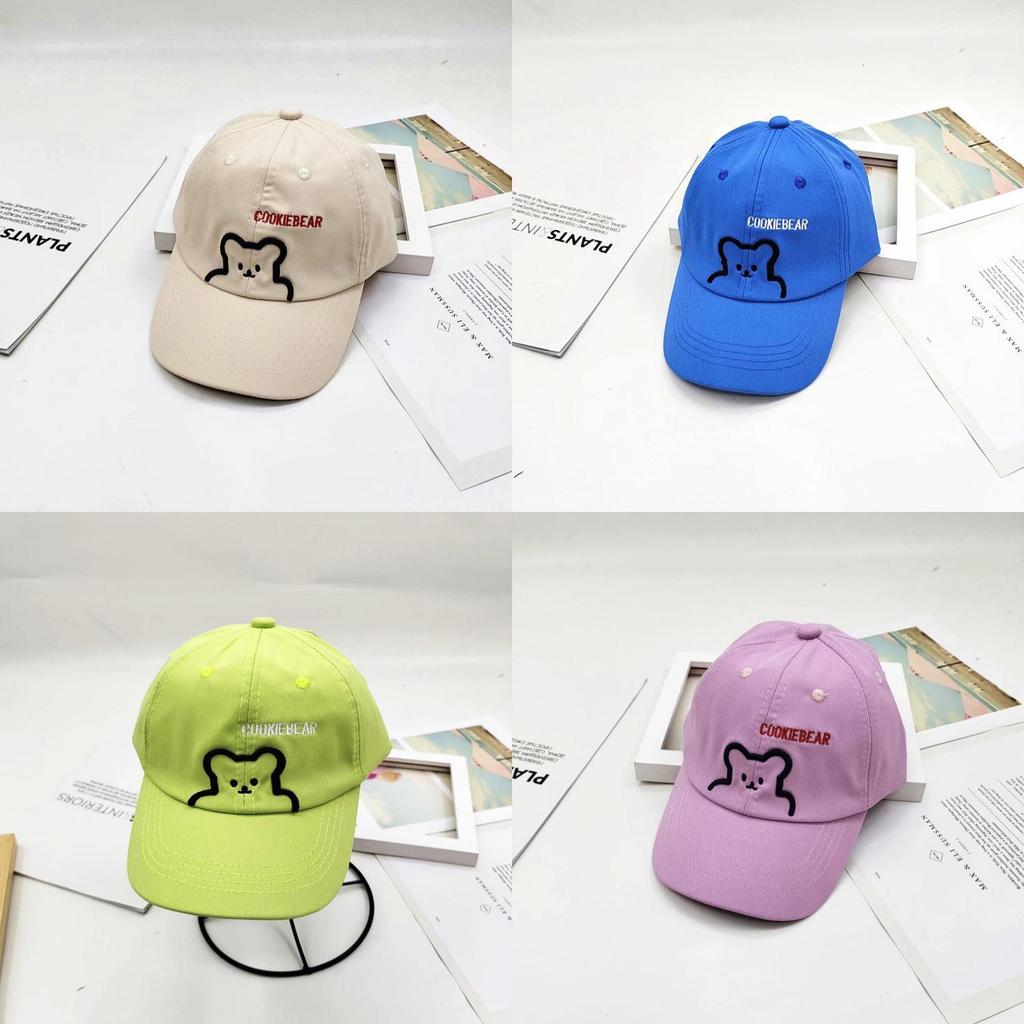 Cute Bear Embroidery Kids Baseball Cap Wide Brim Round Top Sun Hat For Boys Girls 2-8 Years