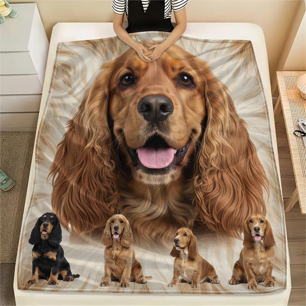 1Pc American Cocker Spaniel Print Flannel Blanket, High quality Comfortable for All Seasons, Home Decor, Warmth and Comfort, Perfect for Gifts