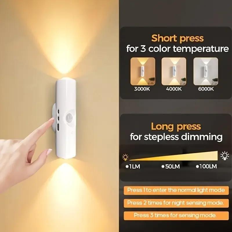 1/2/4/6 Stück Wandmontiertes Induktionslicht LED Smart Light USB Wiederaufladbar Dimmbar Schlafzimmer Nachtlicht Innen Wohnzimmer