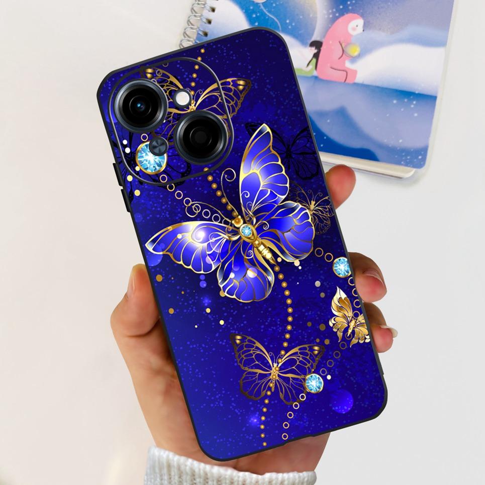 Flower Butterfly Women Fashion Back Cover For Tecno Spark GO 1 Spark GO 2025 Phone Funda Black Matte Soft TPU Silicone