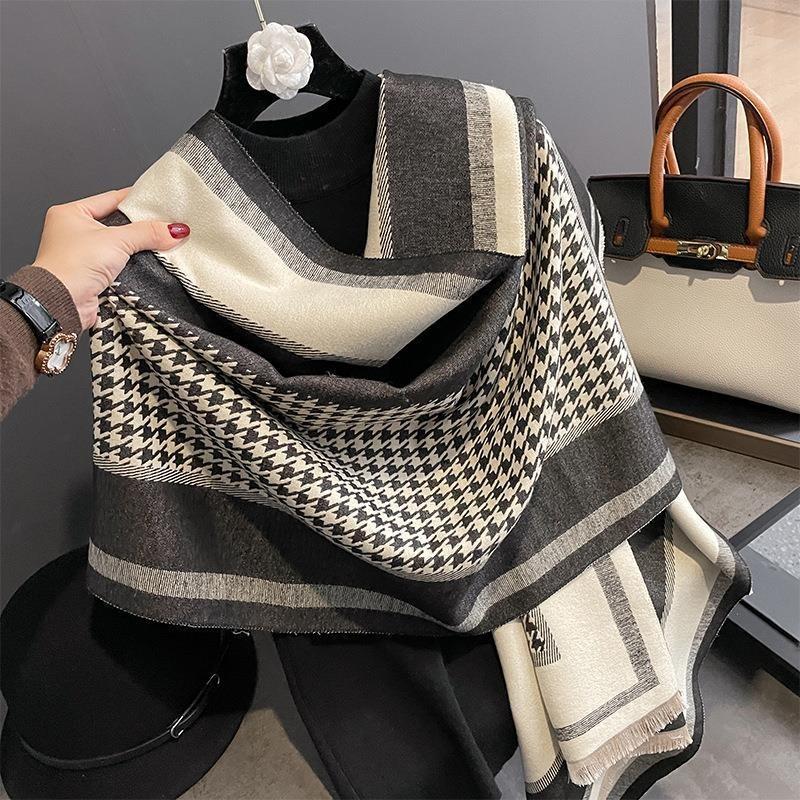 New H letter imitation cashmere scarf women's thousand bird grid jacquard scarf versatile shawl double-sided thickened scarf