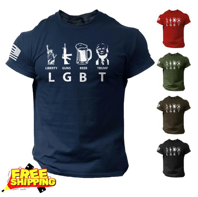 Reprint_Men T Shirt Liberty Guns Beer Trump Funny_Hot item_Flash sale_Freeship ! Unisex T-Shirt