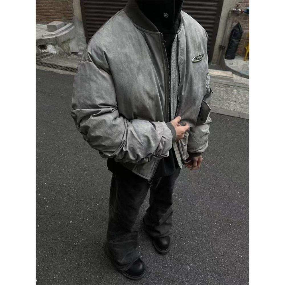 מעילי רוח רטרו שוממים עיצוב קפלים מעיל טיסה חליפת בייסבול חליפת כותנה פארקות אמריקאיות היפ הופ מעיל חורף גבר חדש