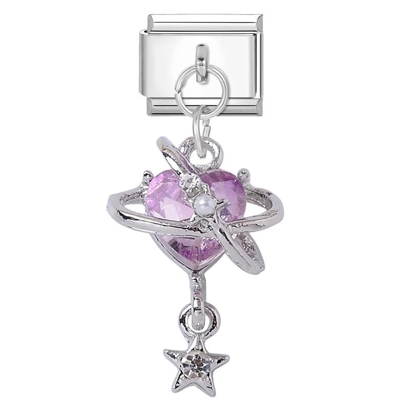Fashion Crystal Heart Star Flower Moon Tassel Chain Pendant Italian Charm Link Fit 9mm Bracelet Stainless Steel Women DIY Making