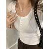 Front Shoulder Short Sleeve T-Shirt Women's Summer Versatile U-Neck High Waist Short Large Neckline Tights