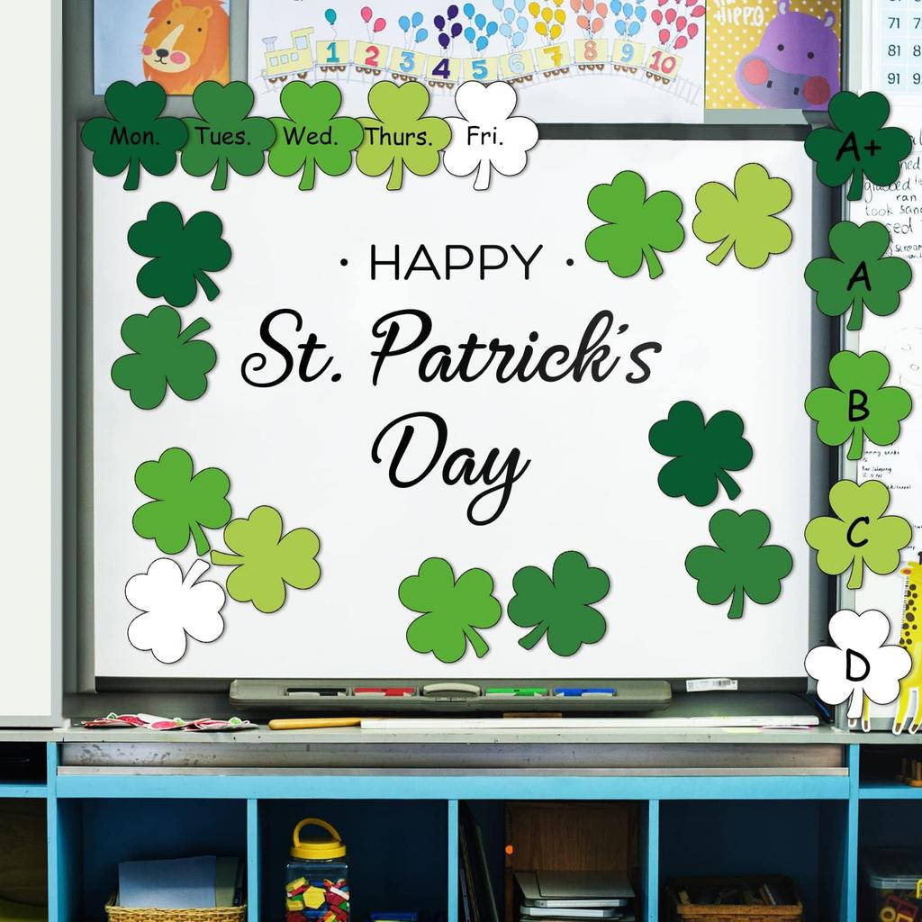Whaline 45Pcs St. Patrick's Day Shamrock Cutouts 5.9 Inch Gradient Green Clover Shape Cut Outs Large Creative Assorted Paper Cut-Outs for Irish