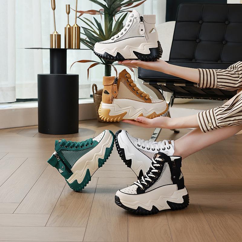 677 Damen 7CM Versteckter Absatz Echtes Leder Plateau Schuhe - Frühling 2025 Koreanischer Stil