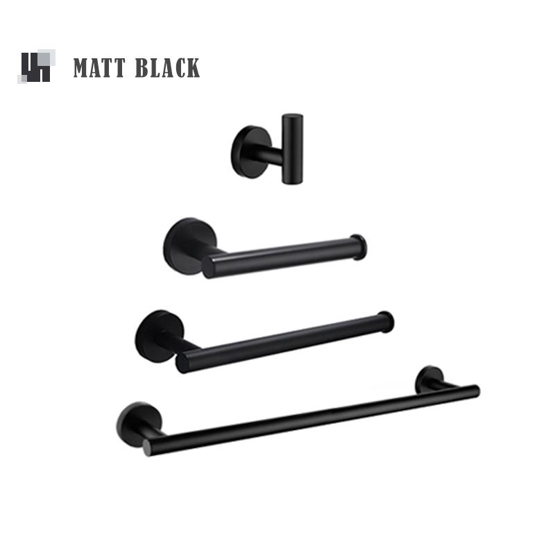 Matte Black Towel Bar Wall Mount Bathroom Accessories Set Toilet Paper Holder Hand Towel Coat Robe Hook Hanger Stainless Steel