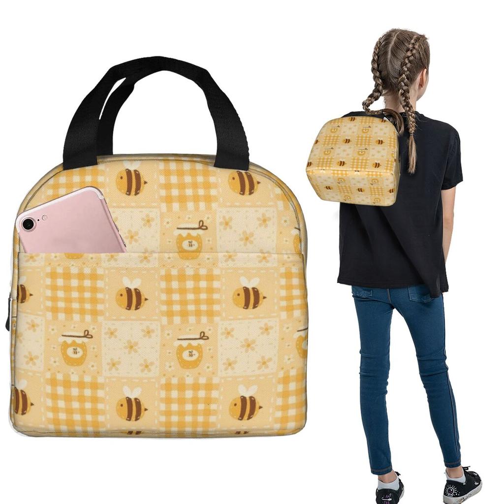 Bijen en Honingraatpatroon Geïsoleerde Lunchtas voor Vrouwen Kinderen Lekkend Bewijs Voedseldozen Thermische Lunchbox Tote