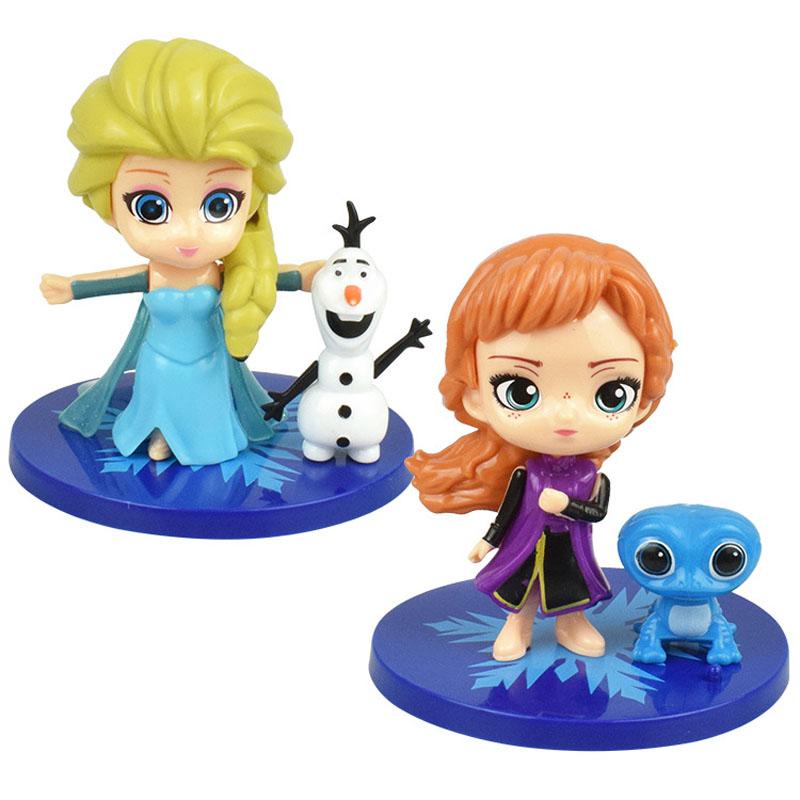 2Pcs/Set  Frozen Anime Figures Room Decoration Accessories Cartoon Anna Elsa Princess Doll Model Toys Kids Birthday Gift
