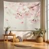 Retro Japanese Cherry Blossom Tapestry, Deep Indigo Flowers Wall Art Hanging Decoration Polyester Fiber White Ruffled Around For