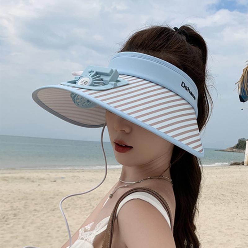 

1Pc Outdoor Sunblock Hat Summer Large Along The Rechargeable Fan Visor For Men And Women Beach Visor Hats синій
