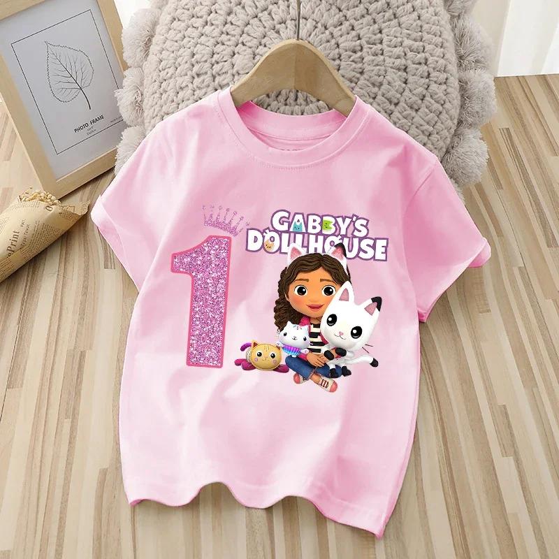 Модная одежда с принтом Аниме Милый топ Девочка Габби Мультяшная Кукольный домик Футболка Летняя Детская Повседневная Футболка Детская 100