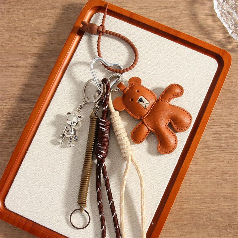 1 Piece Leather Little Bear Woven Rope Backpack Pendant Decoration Fashion DIY Keychain Bag Accessories