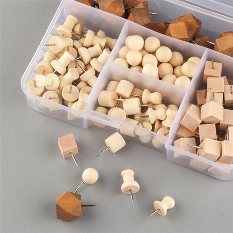 AEE4-130 Wooden Push Pins Geometric Shape For DIY Craft Supplies Apparel Sewing Point Wooden Photo Wall Board Office