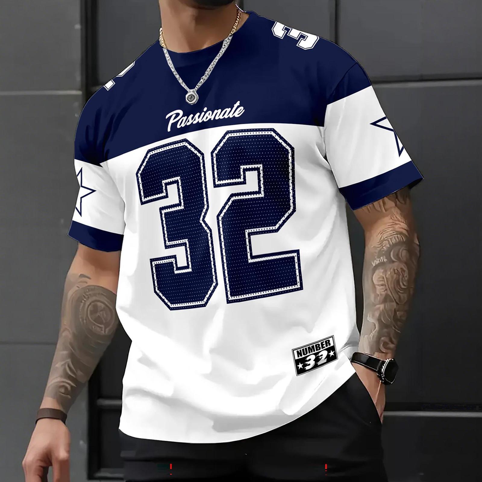 DXH Heren Korte Mouw Ronde Hals T-shirt met Cijferprint Losse Pasvorm Casual Sportkleding Top voor Dagelijks Gebruik en Buitenactiviteiten XXL