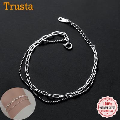 Trustdavis Real 925 Sterling Silver Fashion Double Layer Beads Chain Bracelet For Women Wedding Valentine's Day Jewelry DA2246