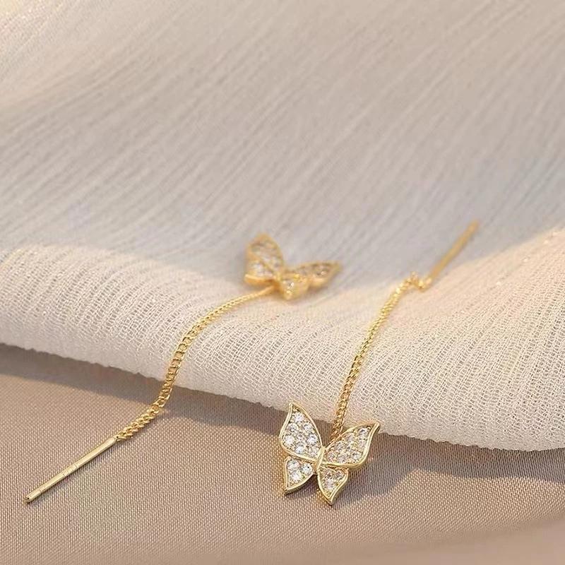 2022 Inlaid Zircon Butterfly Earrings Delicate Simple Golden Butterfly Earrings Personalized Zircon Earrings Anniversary Gift
