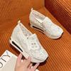 Women's fashion flat bottom inner height increase mesh yarn breathable casual single shoes support platform one piece