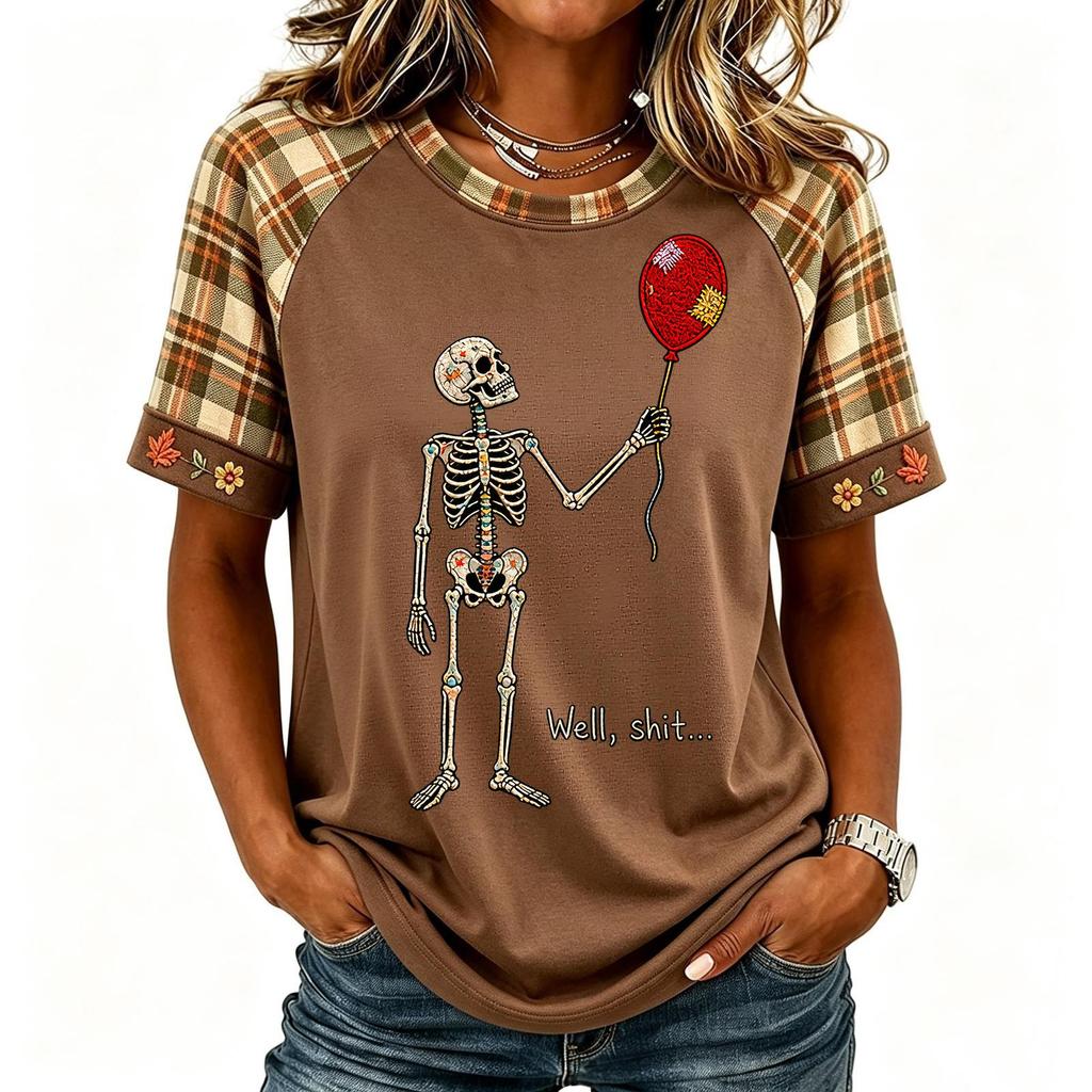 Women's Halloween Short Sleeve T-Shirt Neck Raglan Print Top
