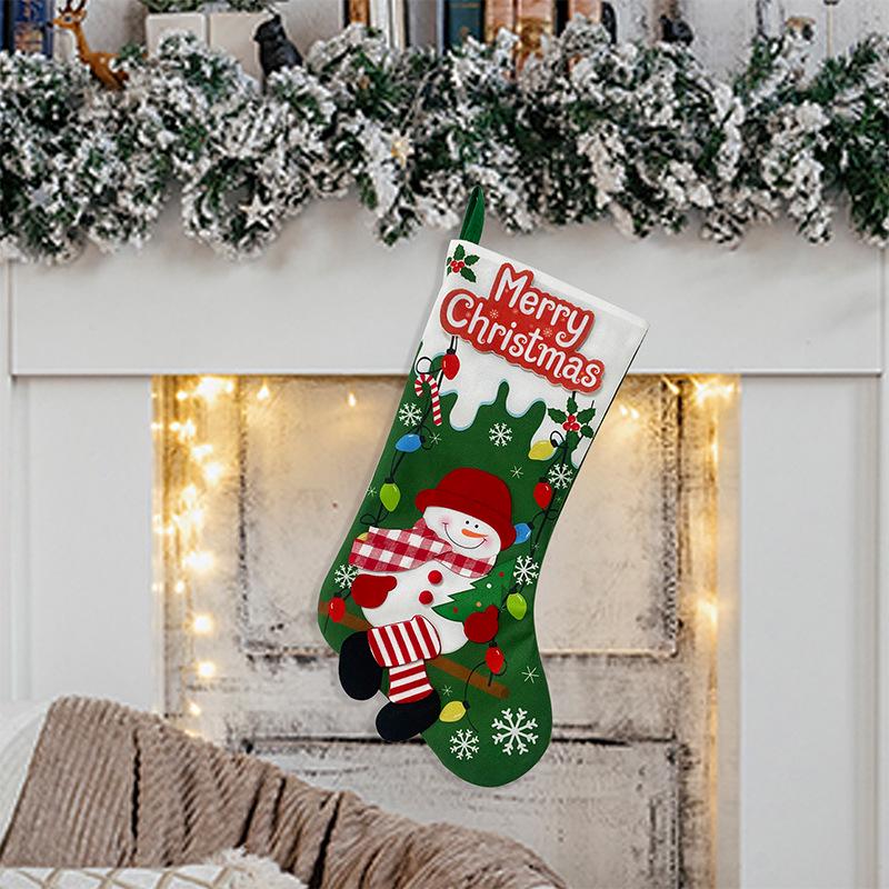 Traditional Snowman Christmas Stocking - Red & Green Applique Hanging Decoration for Candy & Gifts