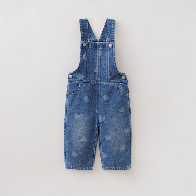 Mark Jenny Heart-Filled Girls  Pure Cotton Denim Overalls Baby Pants 2026 Spring New Style 560112 Blue 100