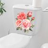 Elegant Pink Rose Toilet Stickers, Waterproof Removable Decals for Bathroom Wall Decor, Self-Adhesive
