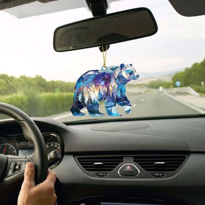 1/2/3/4/5 ks Vánoční akrylová závěsná dekorace ledního medvěda na auto, zpětné zrcátko, vánoční stromeček, 2D plochá vitrážová medvědí závěsná ozdoba, svátek