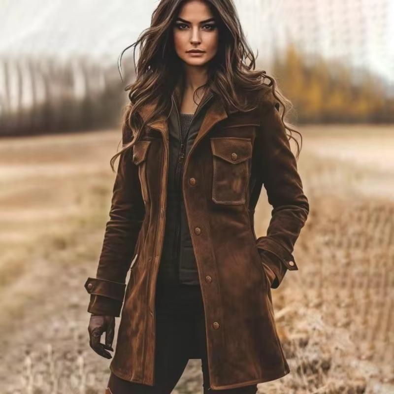 Women's Winter Button-Down Mid-Length Jacket Long Sleeve Turn-Up Cuffs Streetwear Office Daily Slim Fit Jacket