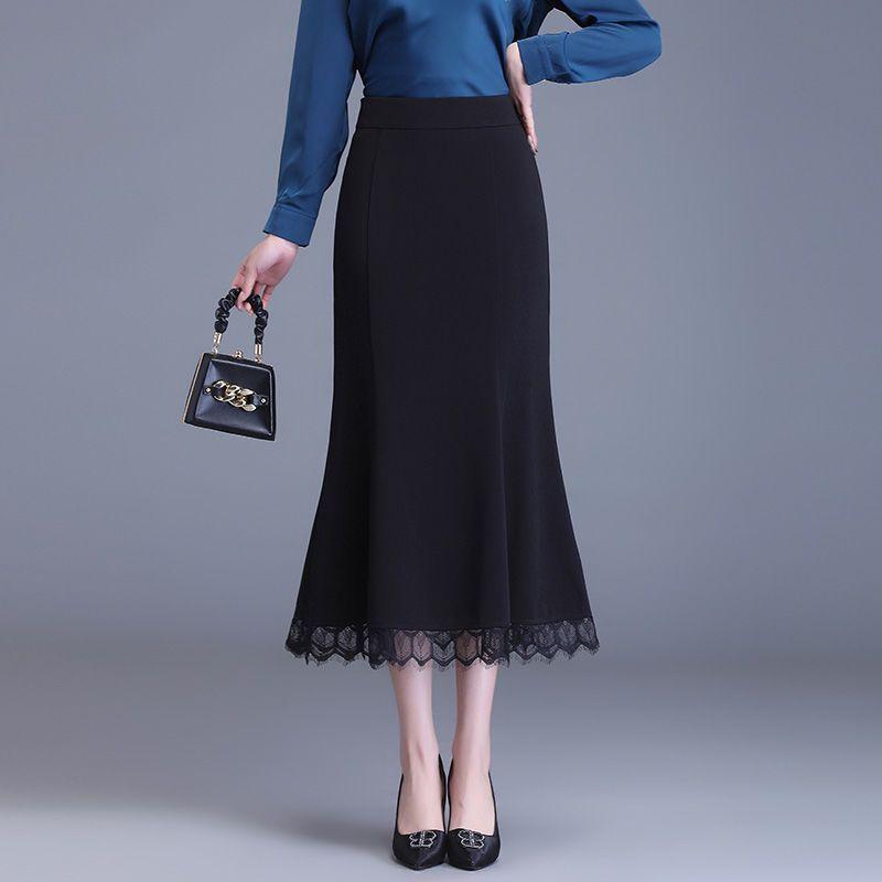 Women's Midi Skirt Spring and Autumn High Waist Fishtail Skirt Hip Hugging Skirt Mid Length High Waist Skirt